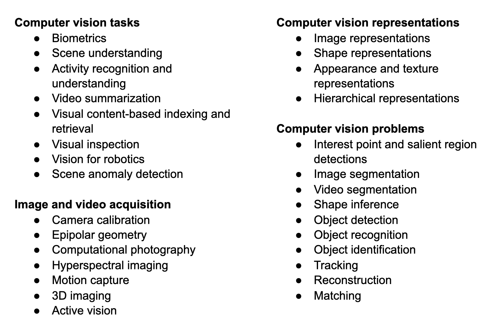 Computer Vision (CV) concepts listed in ACM Computing Classification System. Not all the concepts are CV tasks, and not all CV tasks are included here. But we can already see a diverse branches of CV tasks. In comparison, our knowledge on the graph learning task taxonomy is rather limited.